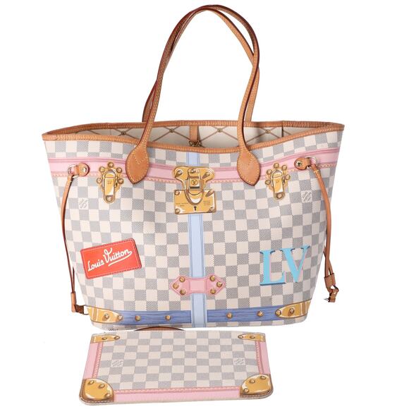 Louis Vuitton Neverfull MM Summer Truck Tote Bag N41065 Azur Damier Canvas - Picture 1 of 9